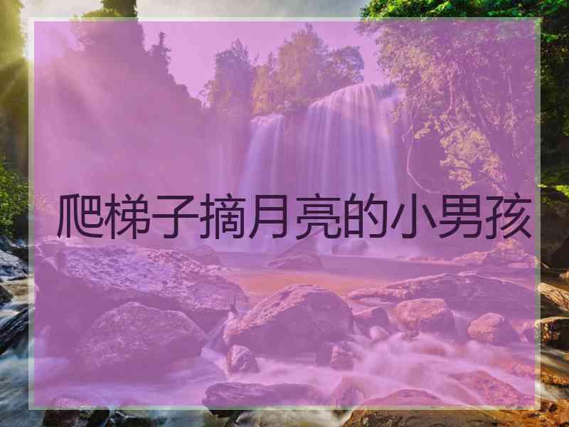 爬梯子摘月亮的小男孩