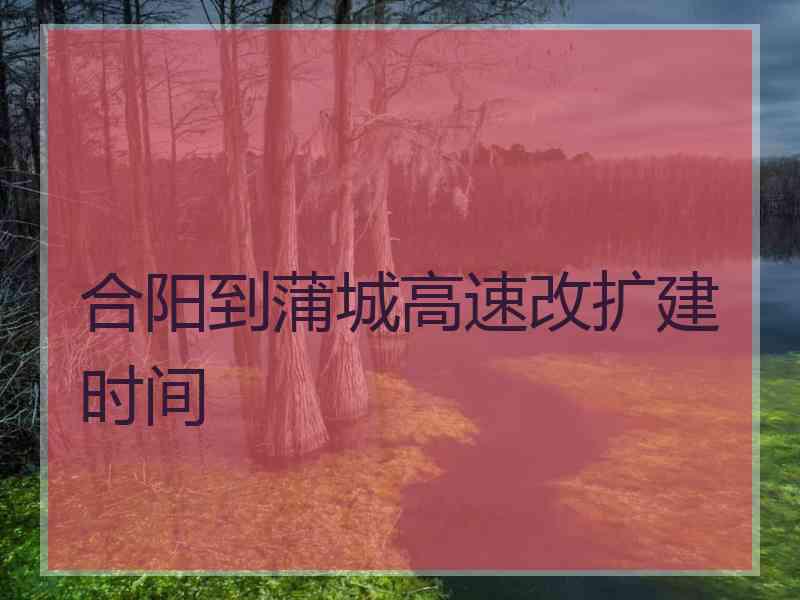 合阳到蒲城高速改扩建时间